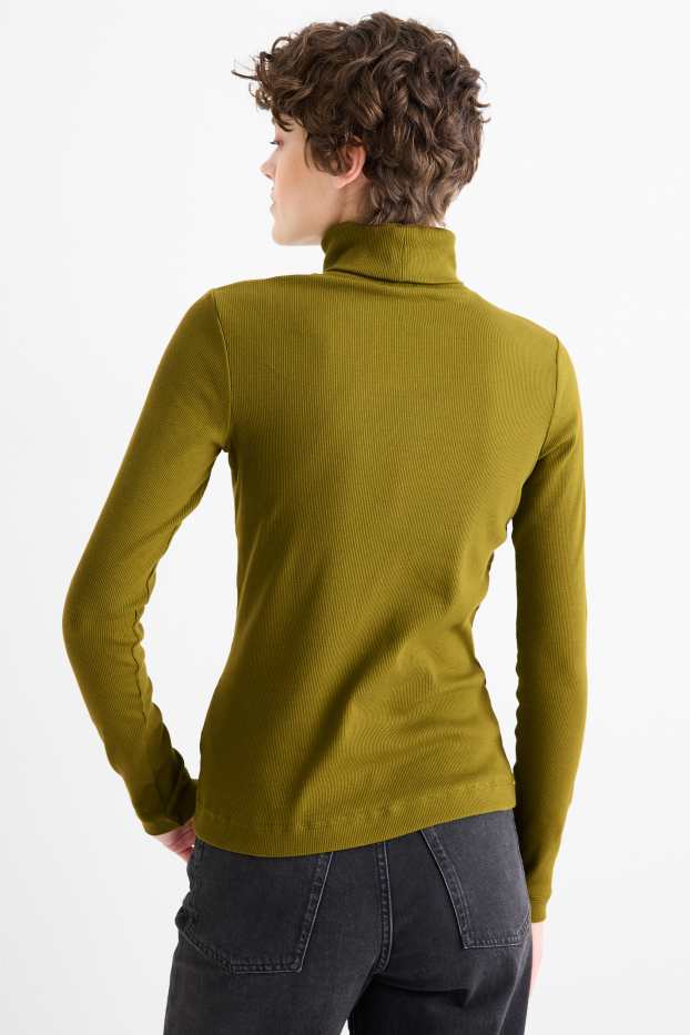 Damen - Rollkragenshirt - gerippt - dunkelgrün