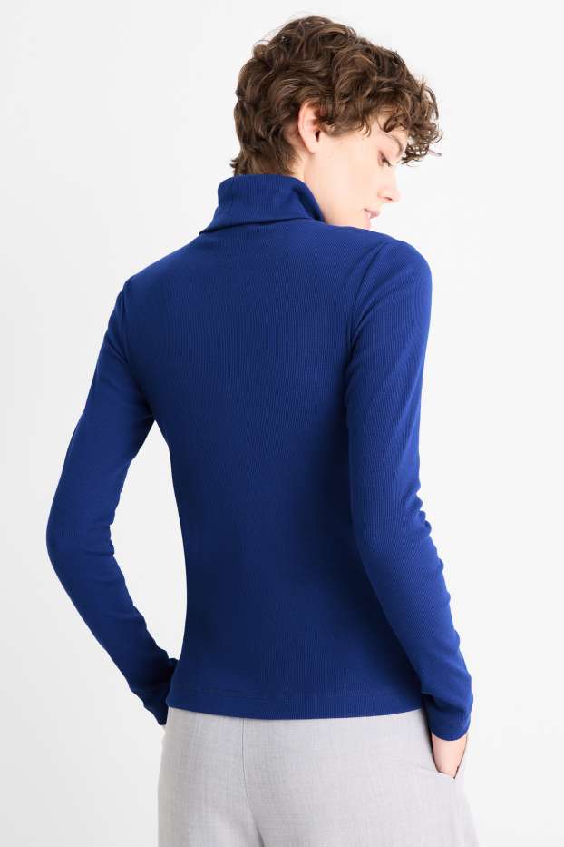 Damen - Rollkragenshirt - gerippt - dunkelblau