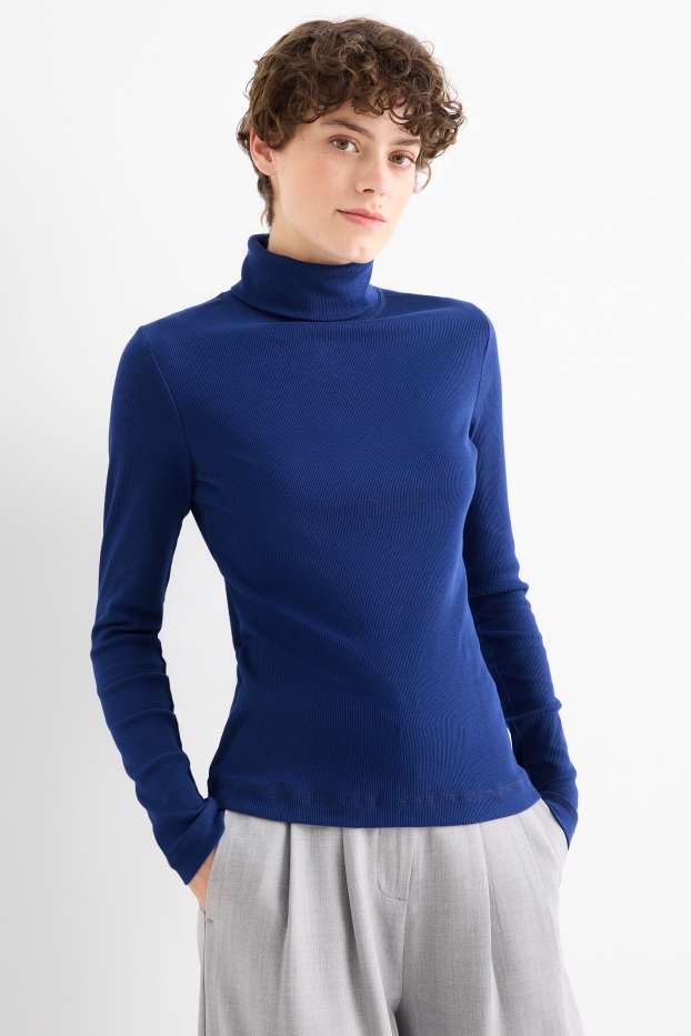 Damen - Rollkragenshirt - gerippt - dunkelblau