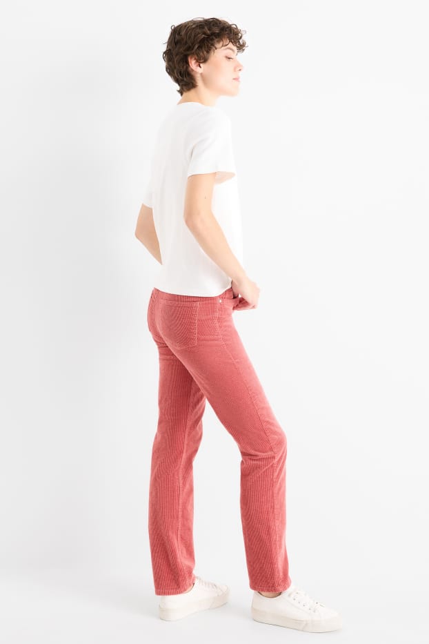 Women - Corduroy trousers - high waist - straight fit - LYCRA® - dark orange