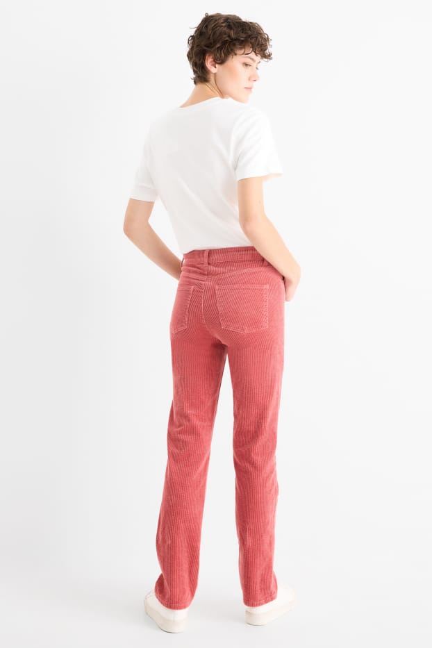 Women - Corduroy trousers - high waist - straight fit - LYCRA® - dark orange