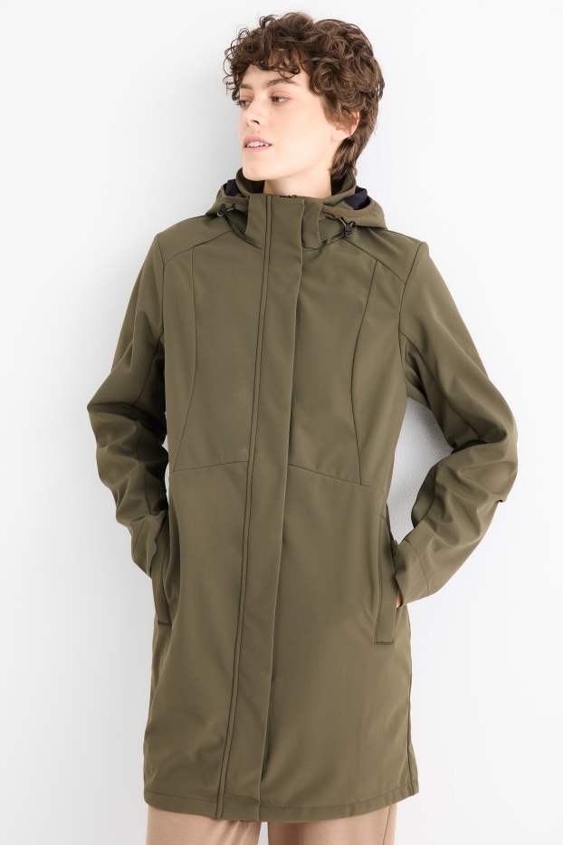 Femei - Palton din softshell cu glugă - rezistent la apă - 4 Way Stretch - verde