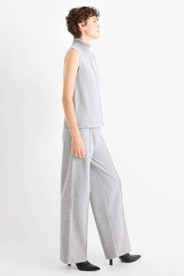 Femei - Pantaloni de trening din tricot - gri deschis melanj