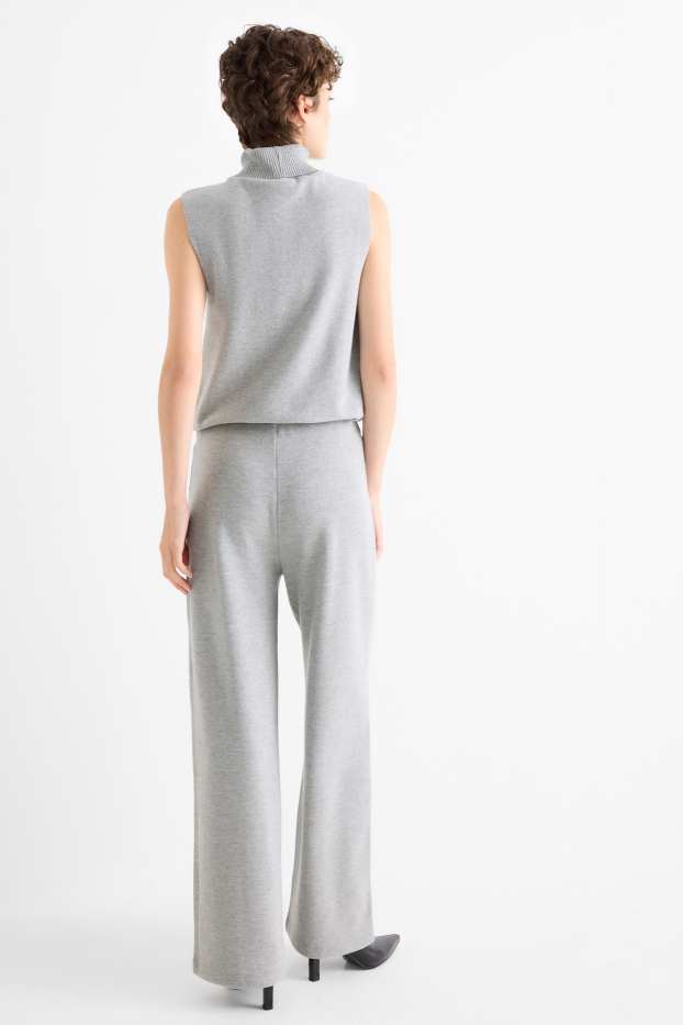 Femei - Pantaloni de trening din tricot - gri deschis melanj