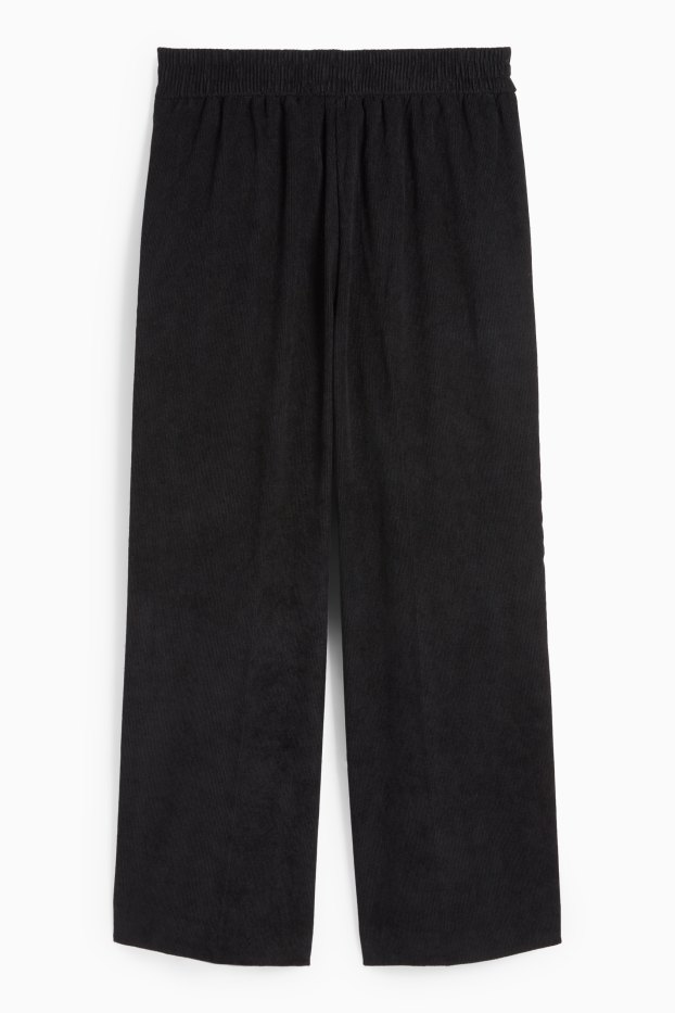 Femei - Pantaloni din catifea reiată - talie medie - wide leg - negru