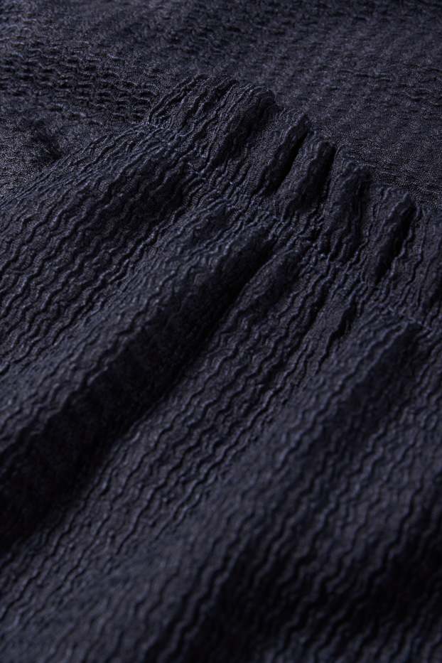 Women - Jersey trousers - mid-rise waist - wide leg - textured - dark blue