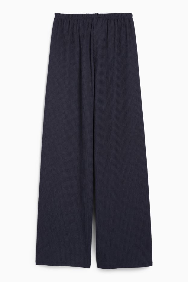 Women - Jersey trousers - mid-rise waist - wide leg - textured - dark blue