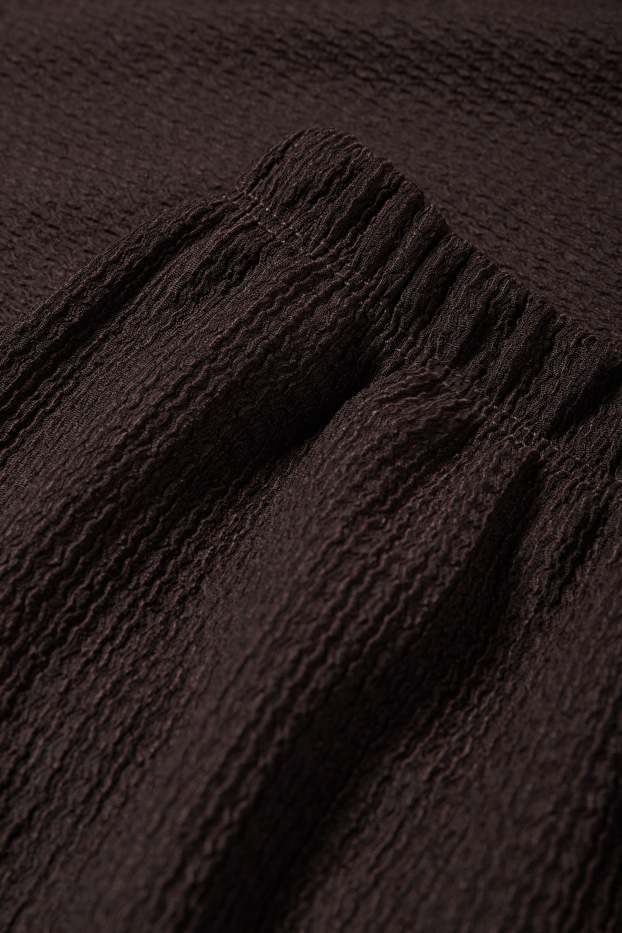 Women - Jersey trousers - mid-rise waist - wide leg - textured - dark brown