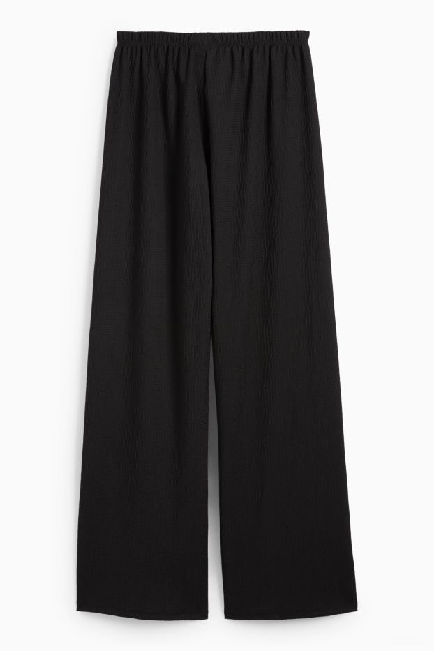 Women - Jersey trousers - mid-rise waist - wide leg - textured - black