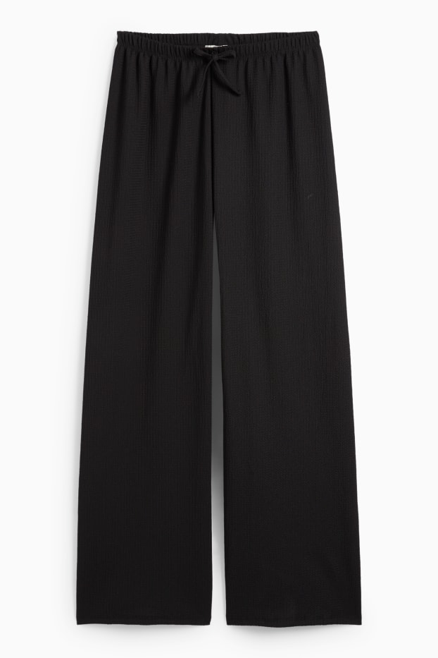 Women - Jersey trousers - mid-rise waist - wide leg - textured - black