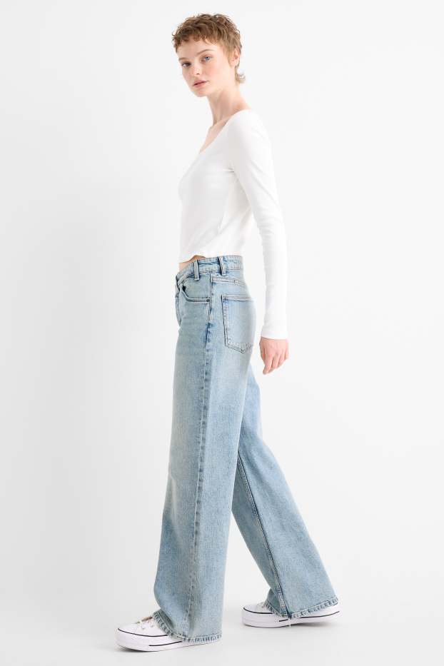 Femei - Wide leg jeans - talie medie - denim-albastru deschis