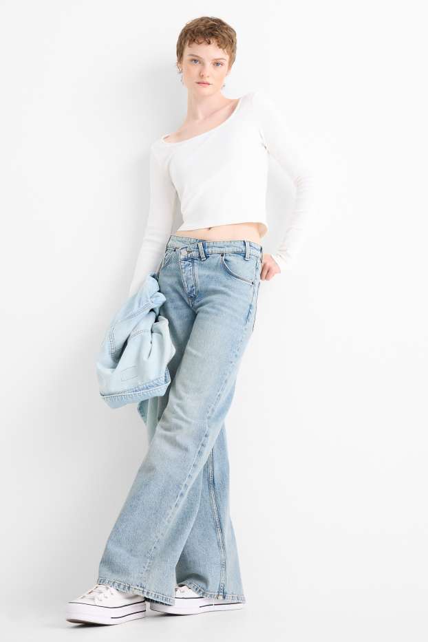 Femei - Wide leg jeans - talie medie - denim-albastru deschis