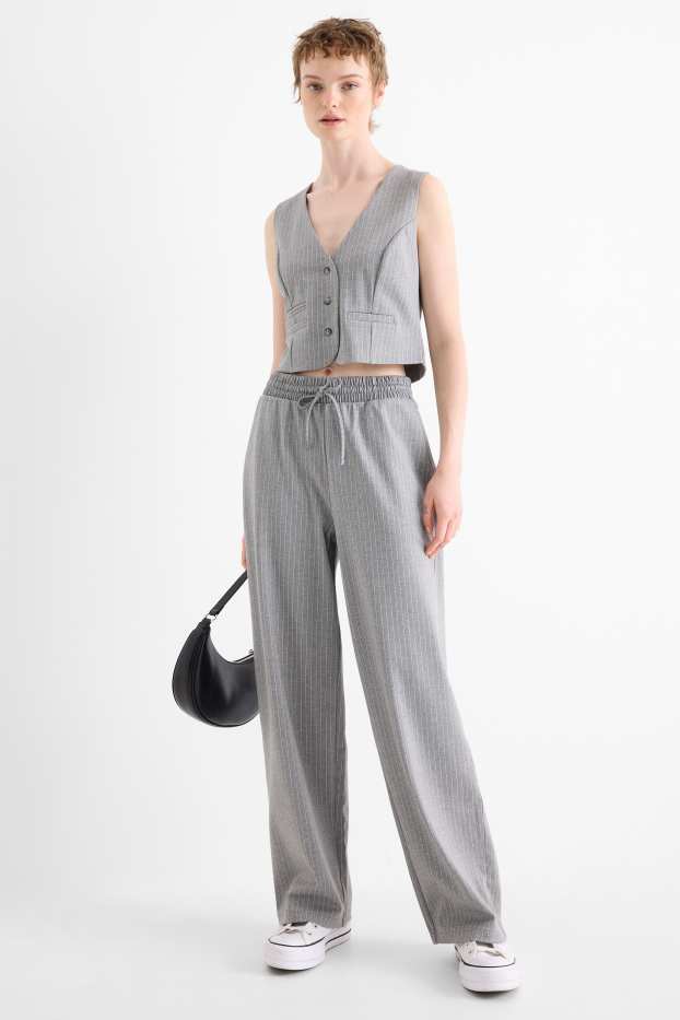 Women - Jersey trousers - high waist - wide leg - pinstripes - gray