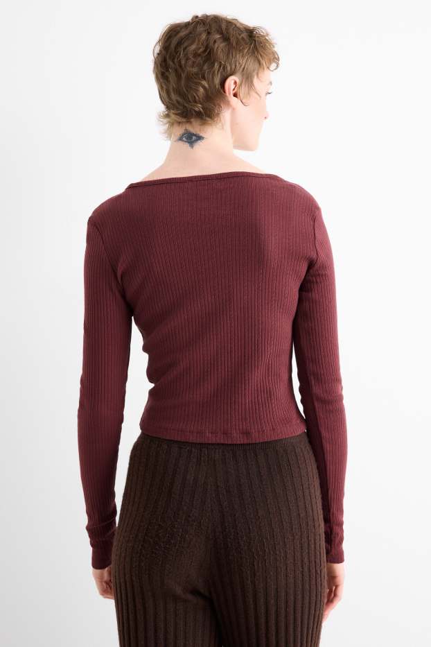 Damen - Langarmshirt - Slim Fit - gerippt - bordeaux