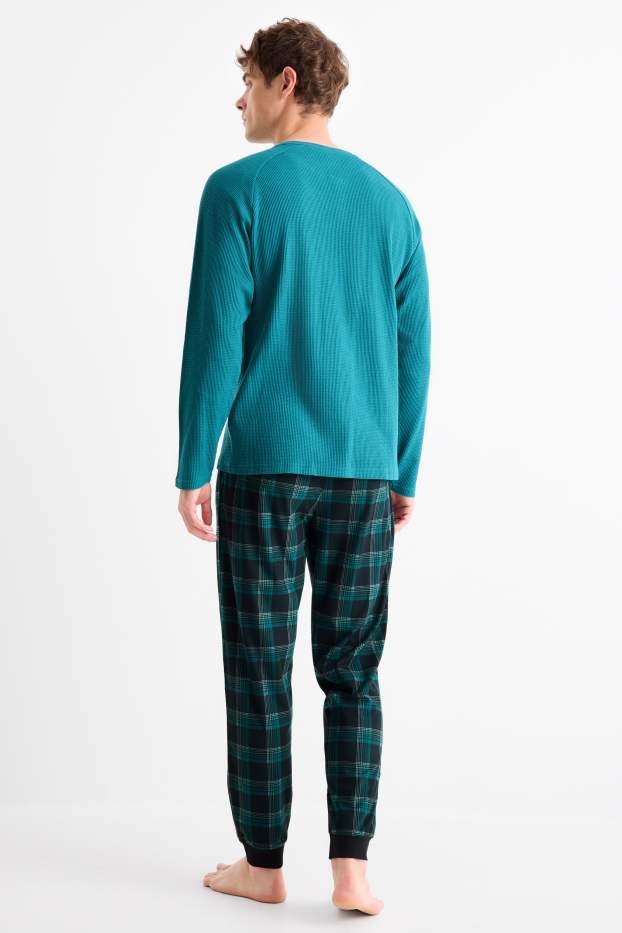 Bărbați - Pijama cu pantaloni din flanel - turcoaz închis