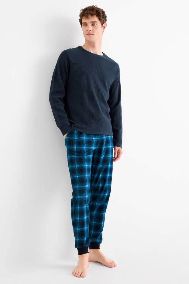 Bărbați - Pijama cu pantaloni din flanel - albastru închis