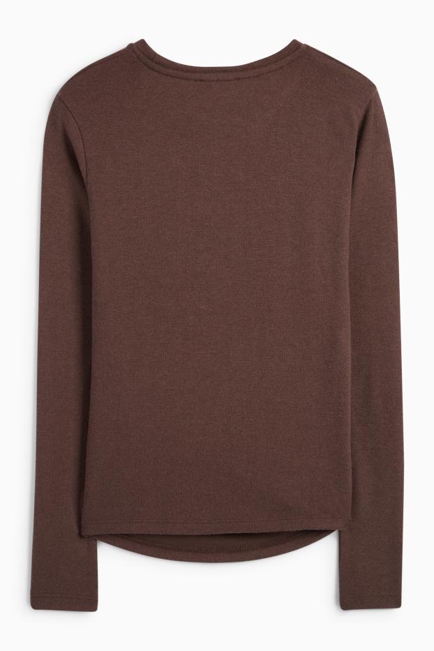 Women - Long sleeve top - slim fit - dark brown