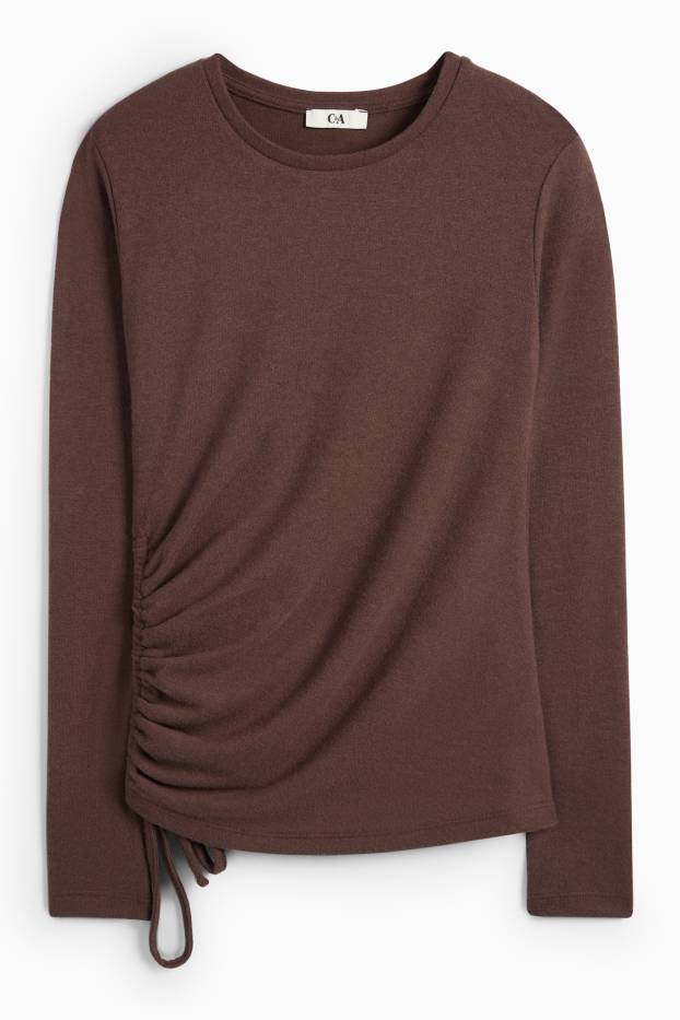 Women - Long sleeve top - slim fit - dark brown