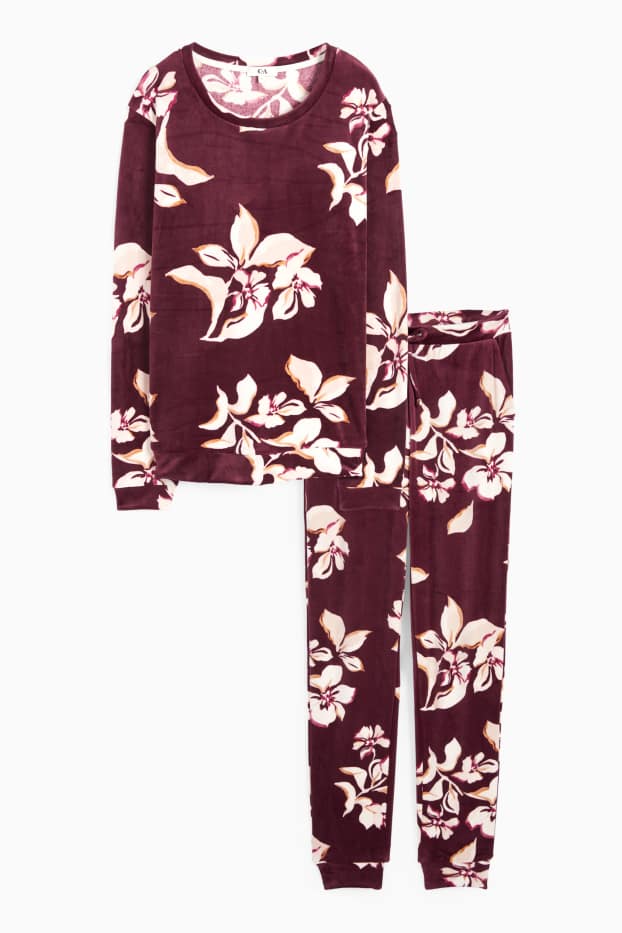 Femei - Pijama de iarnă - cu flori - mov