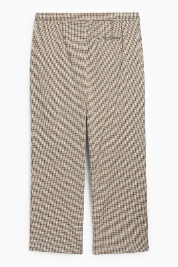 Femei - Pantaloni din jerseu - talie înaltă - wide leg - în carouri - negru / nej