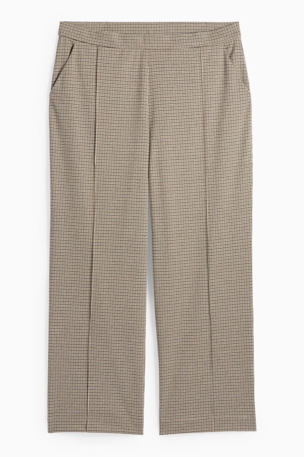 Femei - Pantaloni din jerseu - talie înaltă - wide leg - în carouri - negru / nej