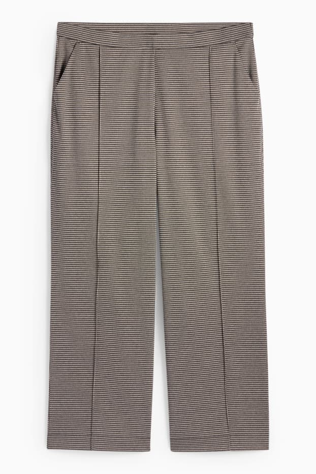 Femei - Pantaloni din jerseu - talie înaltă - wide leg - în carouri - negru / nej