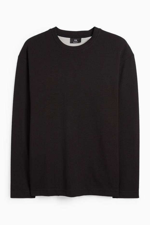 Men - Sweatshirt - textured - black