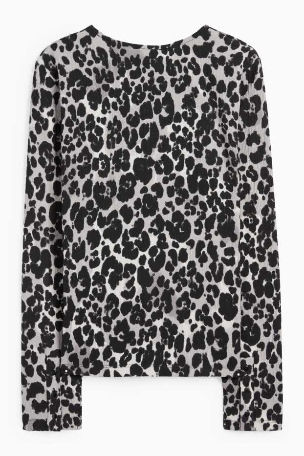 Femei - Tricou cu mânecă lungă - regular fit - imprimeu de leopard - negru / gri