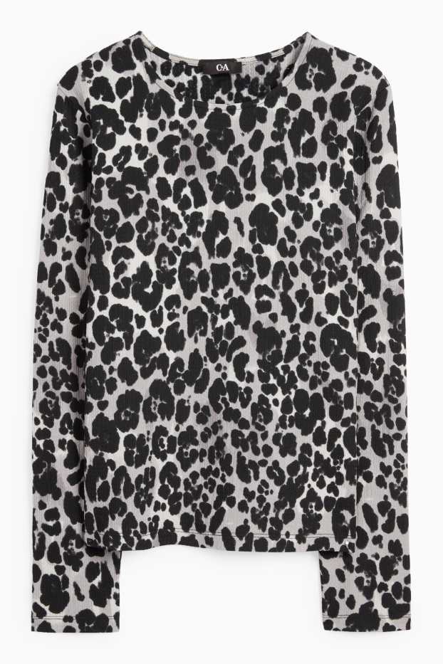 Femei - Tricou cu mânecă lungă - regular fit - imprimeu de leopard - negru / gri