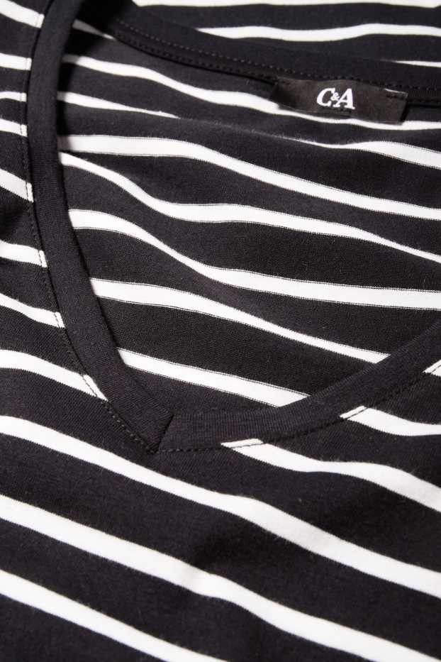 Femei - Tricou cu mânecă lungă - LYCRA® - cu dungi - negru / alb