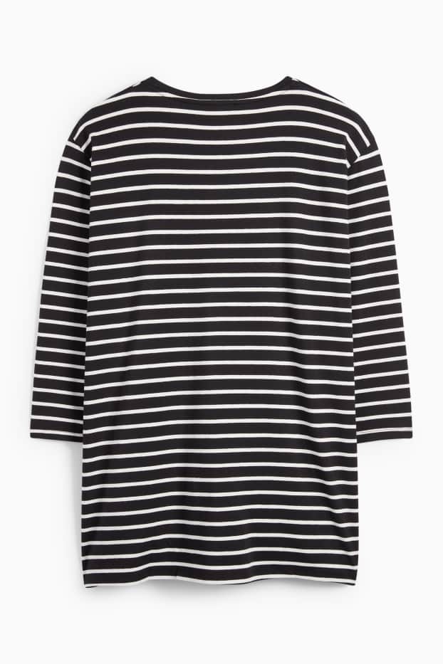 Femei - Tricou cu mânecă lungă - LYCRA® - cu dungi - negru / alb