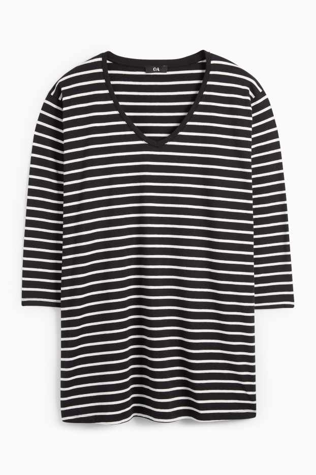 Femei - Tricou cu mânecă lungă - LYCRA® - cu dungi - negru / alb