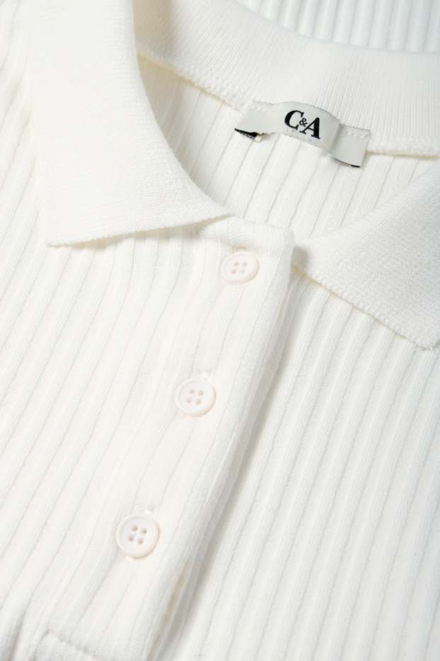 Women - Polo shirt - slim fit - ribbed - white