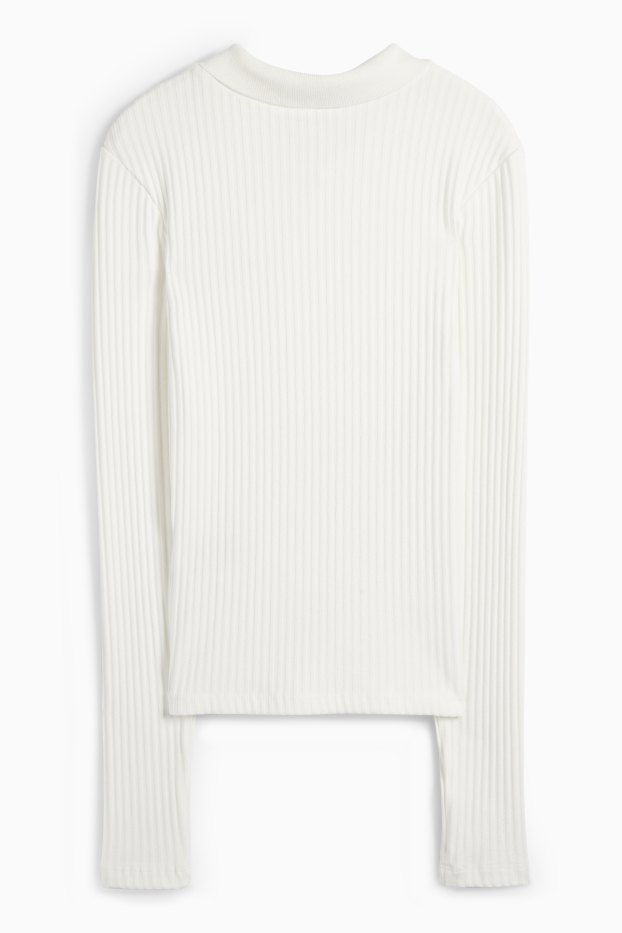 Women - Polo shirt - slim fit - ribbed - white