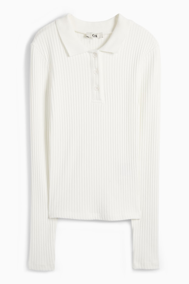 Women - Polo shirt - slim fit - ribbed - white