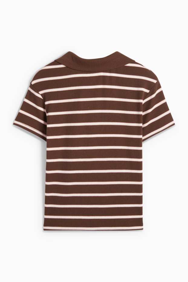 Femei - Tricou polo crop - slim fit - reiat - cu dungi - maro închis