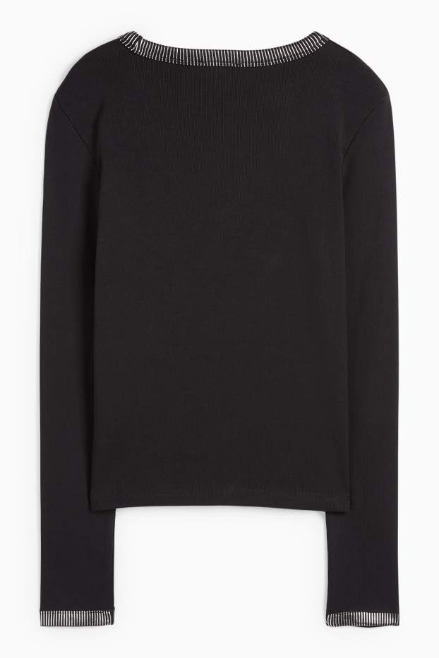 Women - Long sleeve top - slim fit - ribbed - black