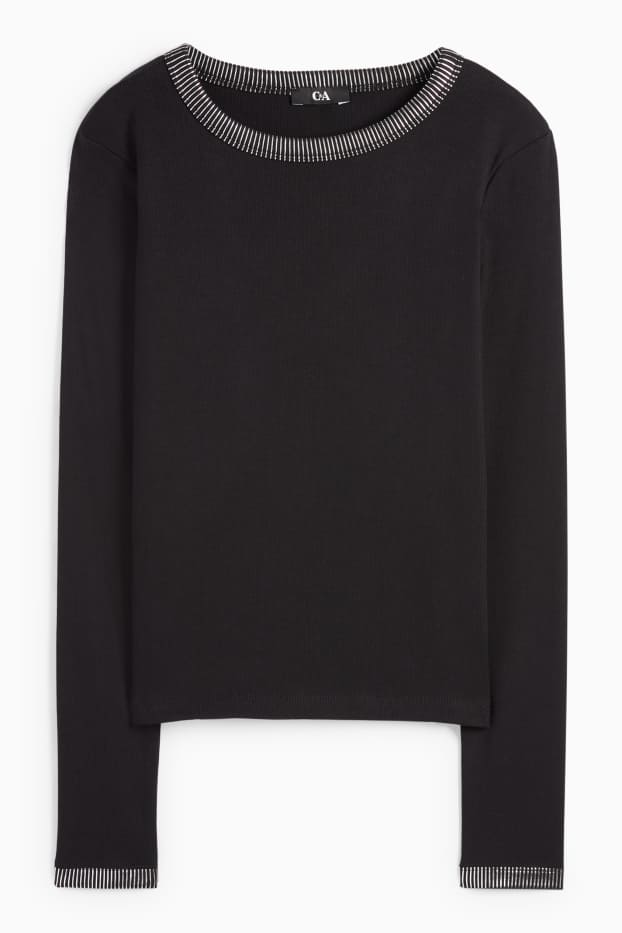 Women - Long sleeve top - slim fit - ribbed - black