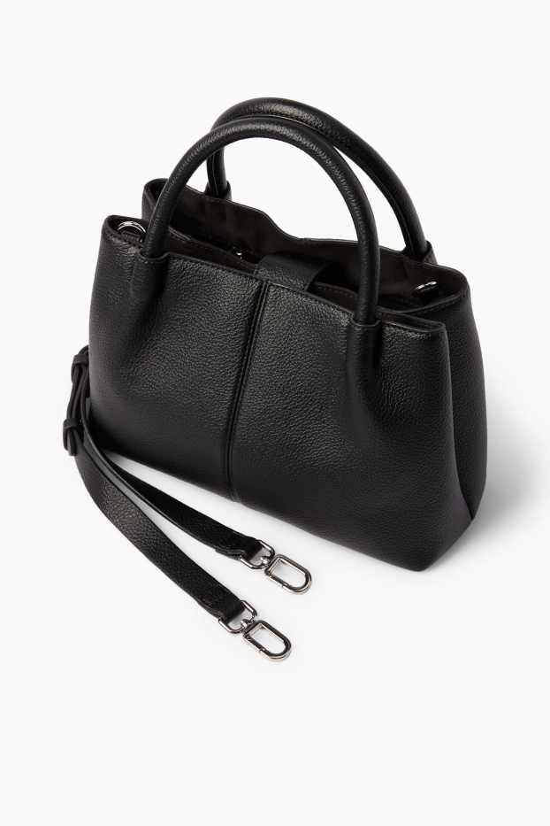 Femei - Geantă shopper mică cu curea detașabilă - imitație de piele - negru