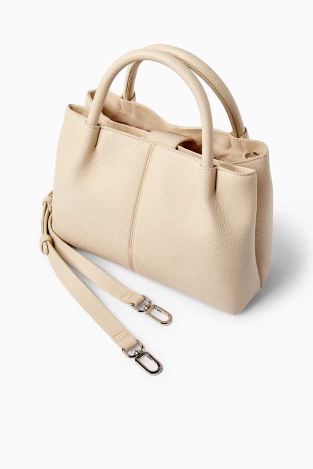 Femei - Geantă shopper mică cu curea detașabilă - imitație de piele - bej deschis