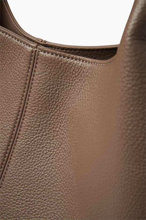 Dámské - Velká kabelka shopper - imitace kůže - béžová