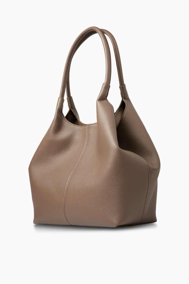 Dámské - Velká kabelka shopper - imitace kůže - béžová