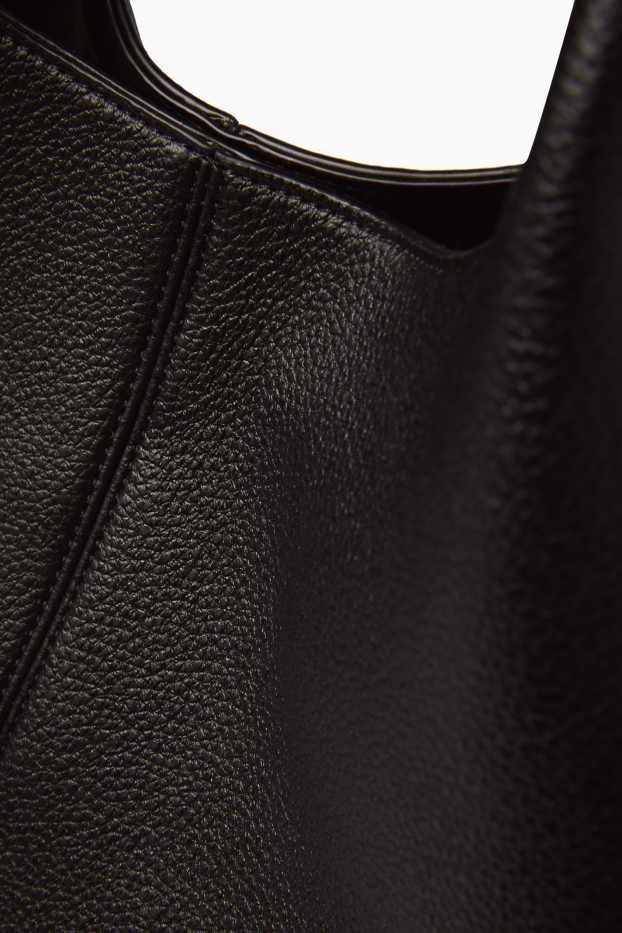 Dámské - Velká kabelka shopper - imitace kůže - černá