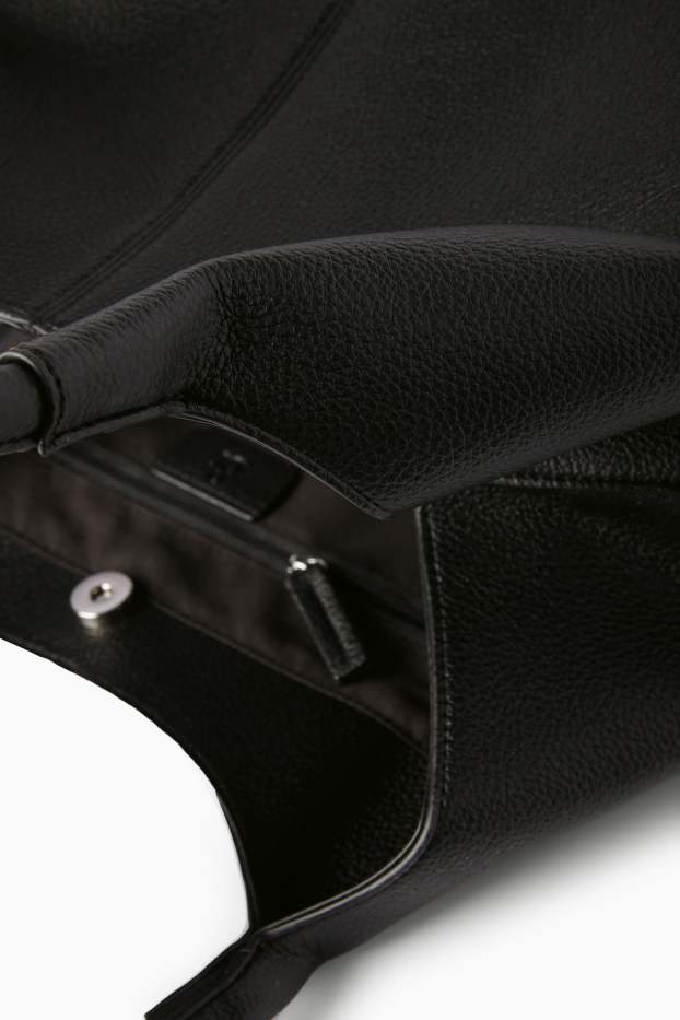 Dámské - Velká kabelka shopper - imitace kůže - černá