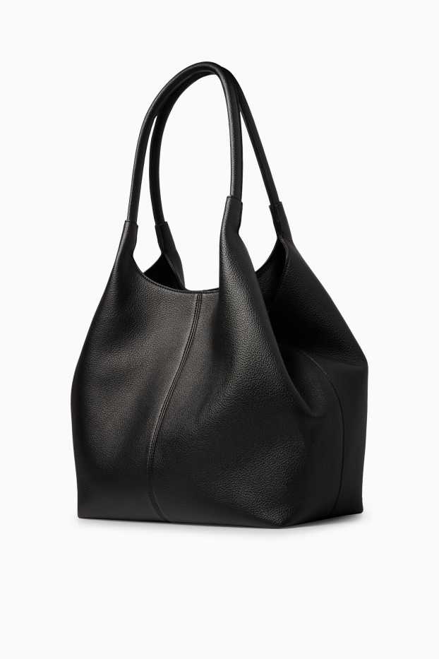 Dámské - Velká kabelka shopper - imitace kůže - černá