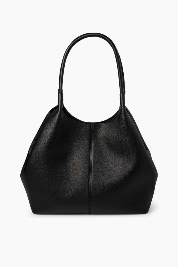 Dámské - Velká kabelka shopper - imitace kůže - černá