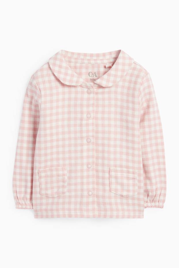 Bebeluși - fete - Pijama din flanel bebeluși - 2 piese - în carouri - alb / roz