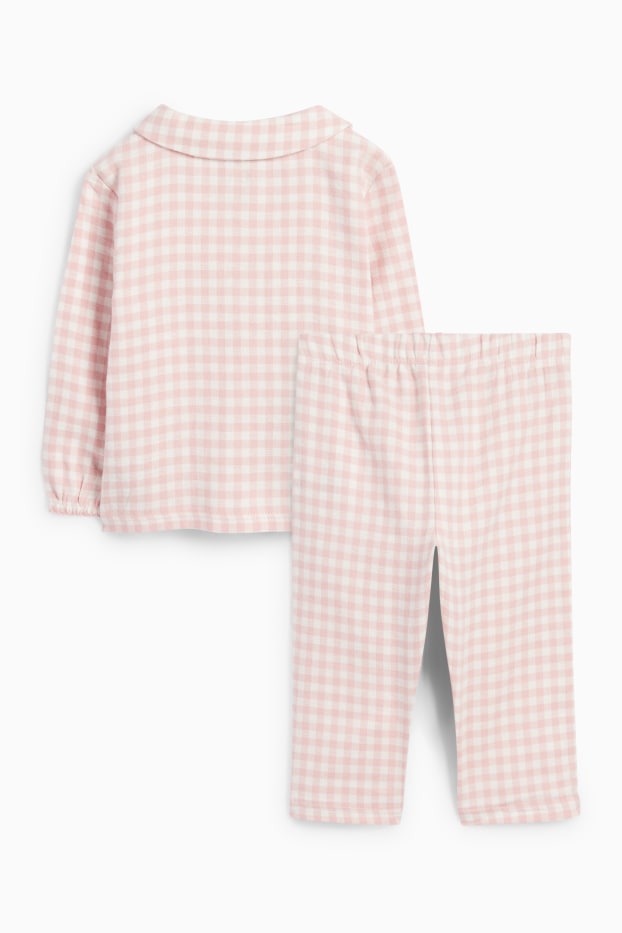 Bebeluși - fete - Pijama din flanel bebeluși - 2 piese - în carouri - alb / roz