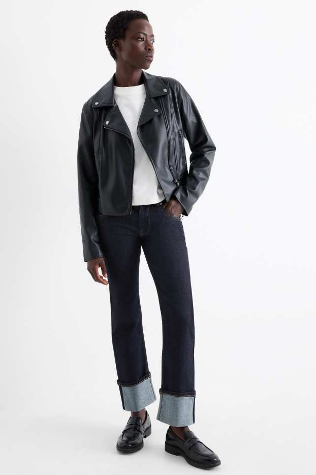 Femei - Straight jeans - talie medie - LYCRA® - denim-albastru închis