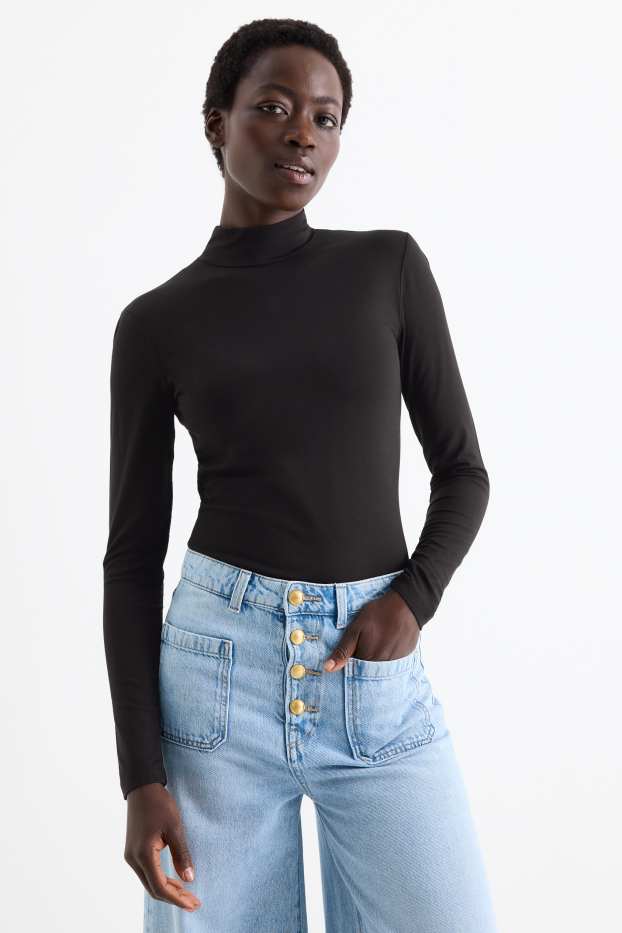 Dámské - Tričko s dlouhým rukávem - regular fit - černá